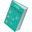 Teal sales plan template booklet with the HubSpot logo, featuring graphic symbols like circles and crosses, displayed against a transparent background.