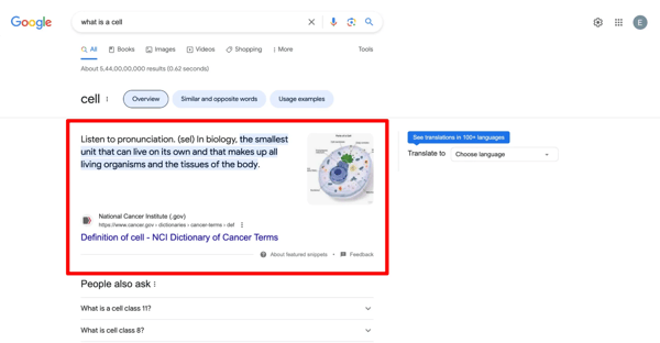 customer acquisition costs — Featured snippets in SERP for the question “What is a cell?”