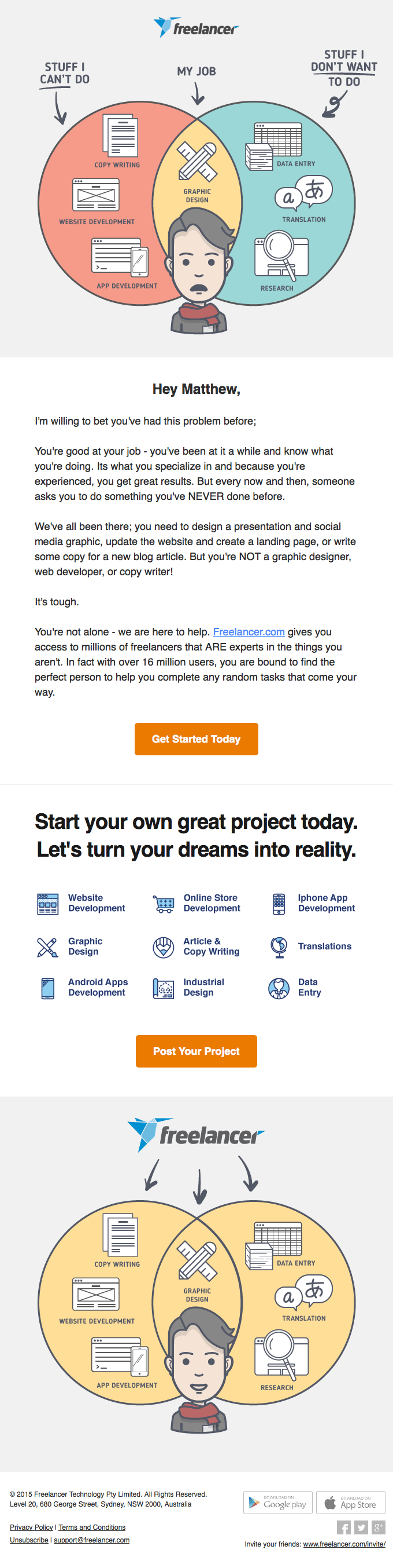 Freelancer Email lead nurturing example