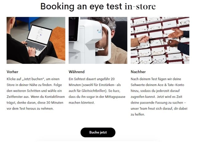 Damit die Conversion im Anschluss an den kostenlosen Sehtest angeregt wird, speichert Ace & Tate die Informationen im persönlichen Kundenkonto, was zu einem erfolgreichen Lead-Nurturing-Prozess beiträgt