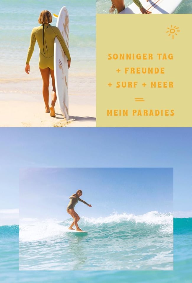 Der Newsletter von Billabong setzt im Lead-Nurturing-Prozess vor allem auf große und bunte Produktbilder, die das Angebot im Einsatz zeigen