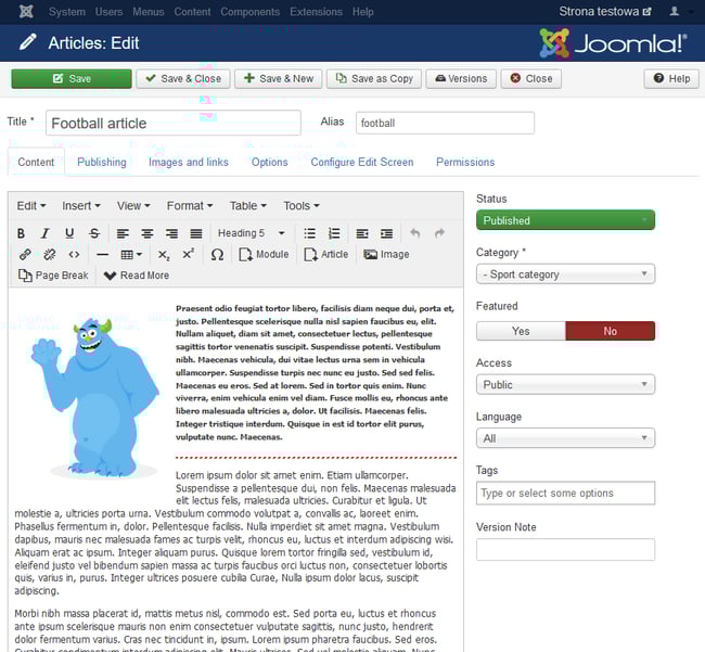 Joomlas content editor is more crowded with built-in features than WordPresss