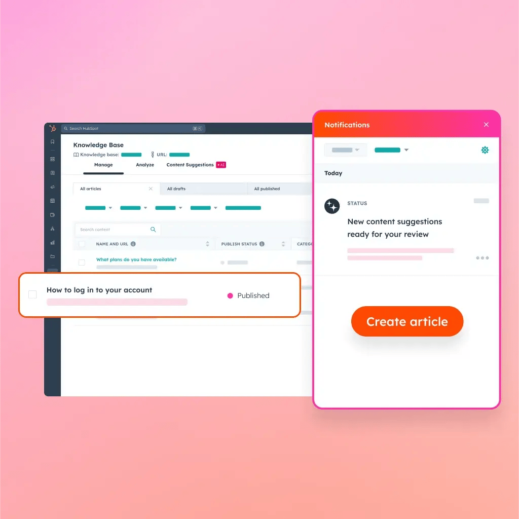 Knowledge base agent showing content suggestions