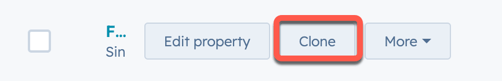 A set of action buttons including 'Edit property', a highlighted 'Clone' button, and a 'More' dropdown menu