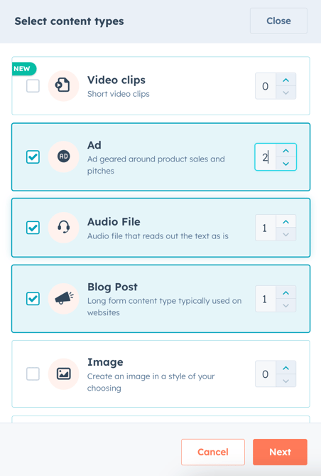 select-content-types-to-generate
