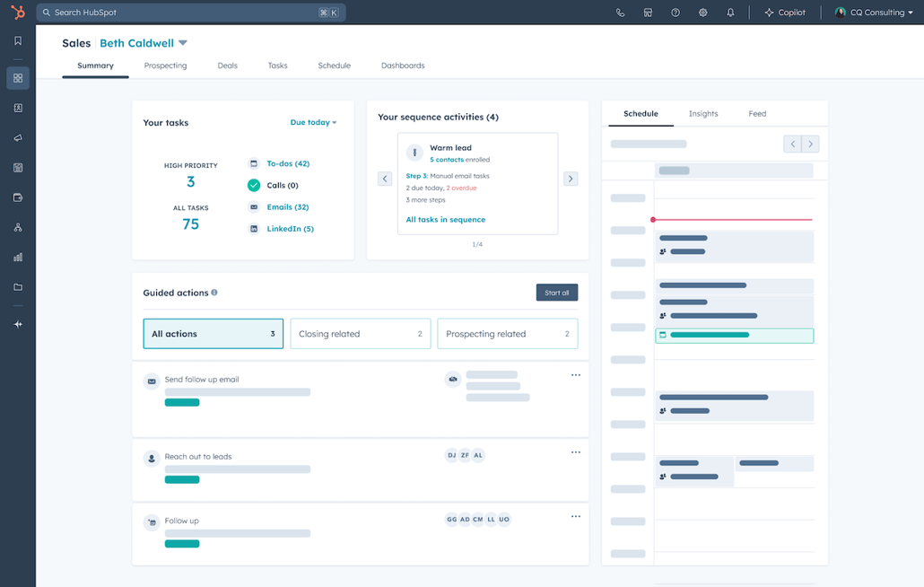 simplified user interface of sales hub's sales workspace