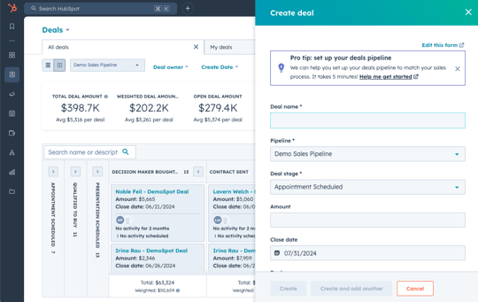 deal pipeline software sui showing create deal