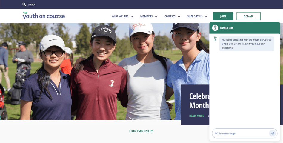 Customer agent live on Youth on Course website