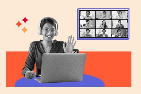 person looks at webinar landing page examples on a laptop