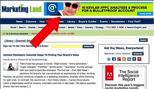 remarketing ad at the top of a page that says "10 kevlar ppc analyses and process for a bulletproof account"
