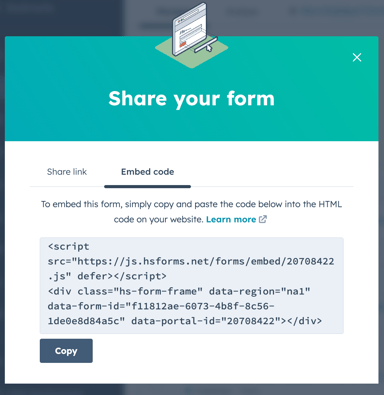 get your hubspot form embded code
