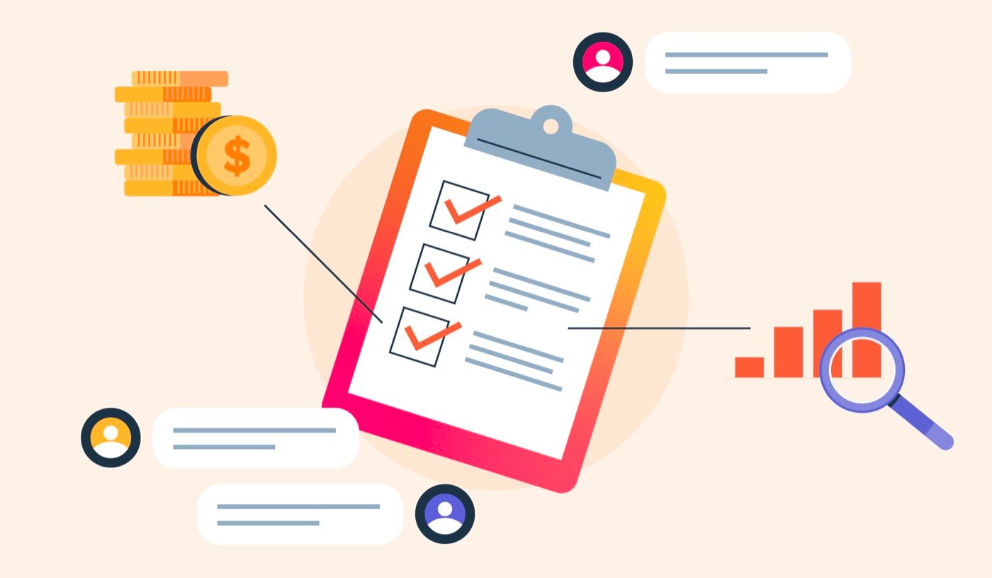 checklist with business iconography