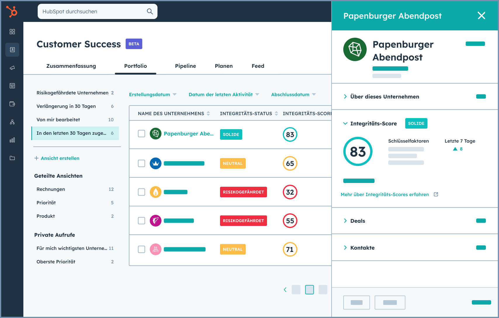Einzelansicht der Kundenscore Health Cards 