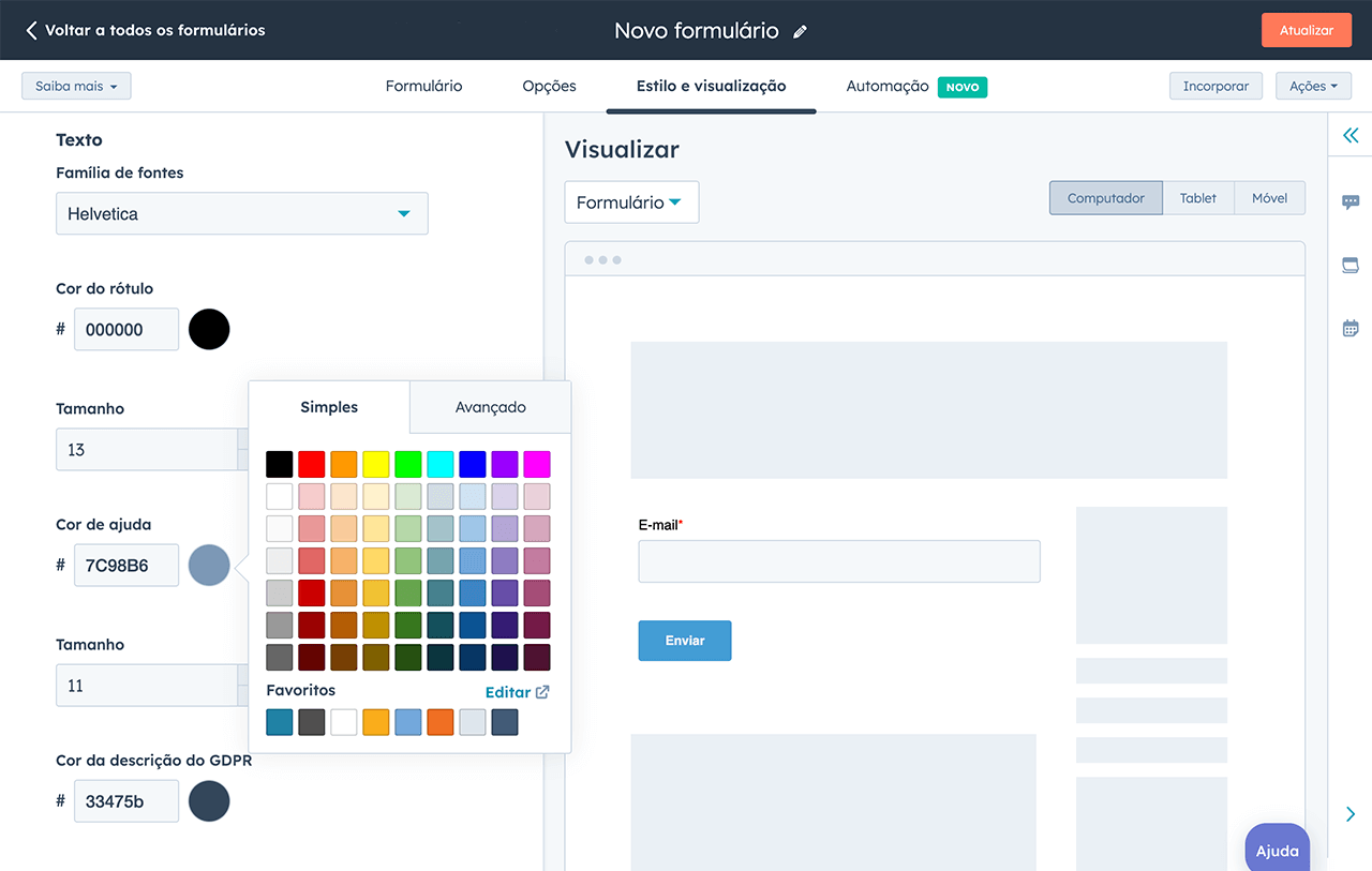 editor de formulários com ferramenta de arrastar e soltar da HubSpot
