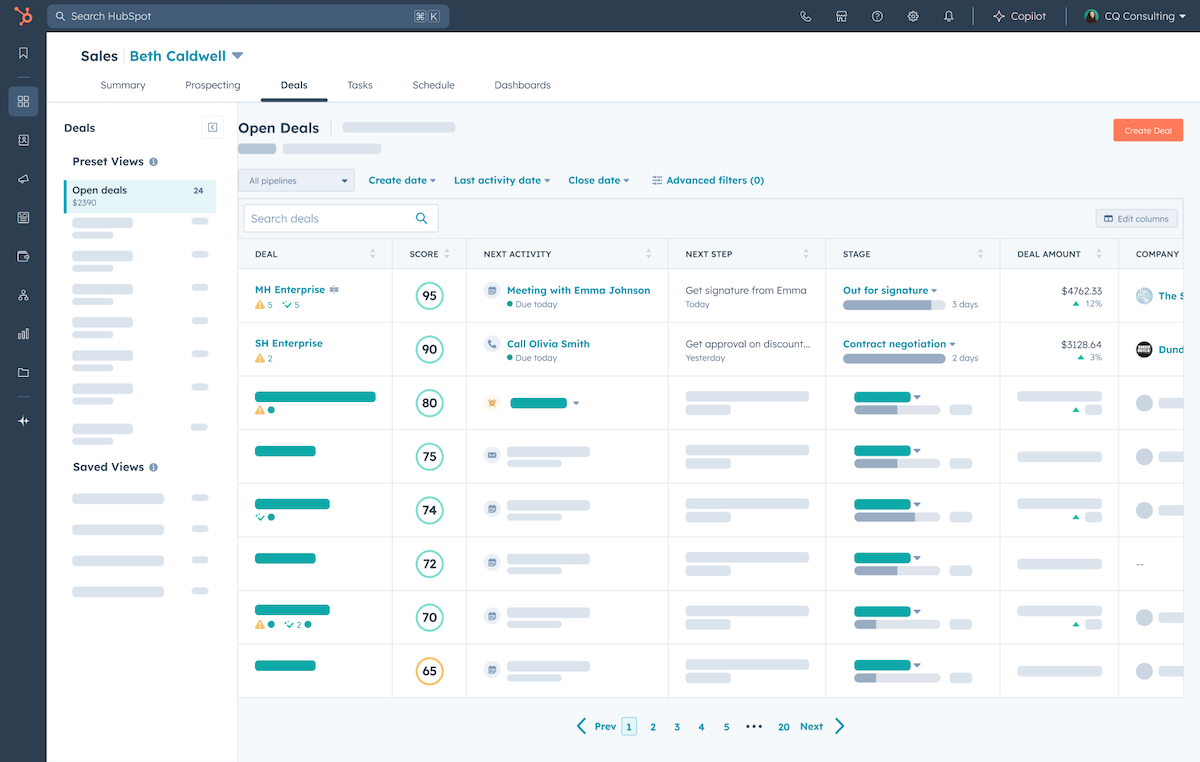 SUI of sales hub's sales workspace deal tab